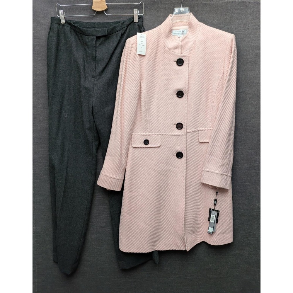 Tahari Arthur Levine 2 Piece Suit Pink/Gray Career Suit City Chic Wool Blend 12